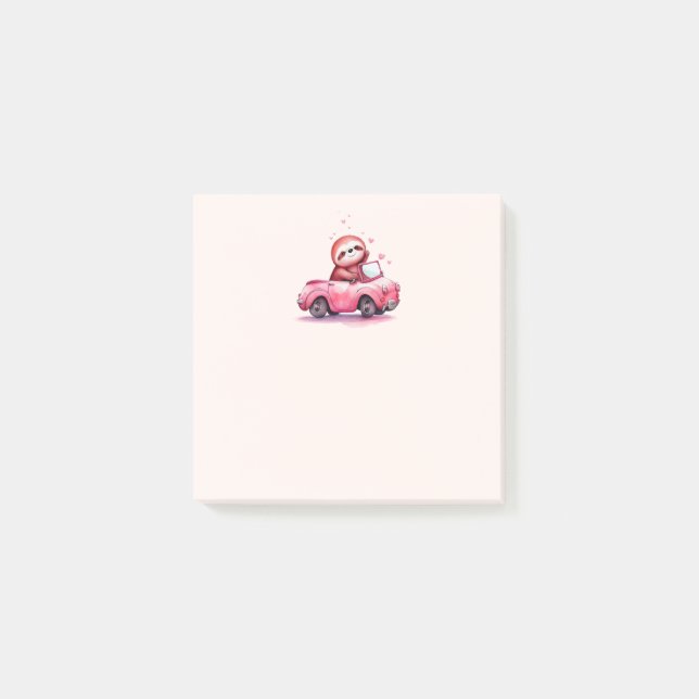 Notas Post-it® Cute Sloth Driving a Pink Convertible (Anverso)