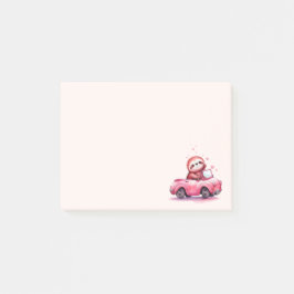 Notas Post-it® Cute Sloth Driving a Pink Convertible
