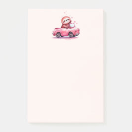 Notas Post-it® Cute Sloth Driving a Pink Convertible