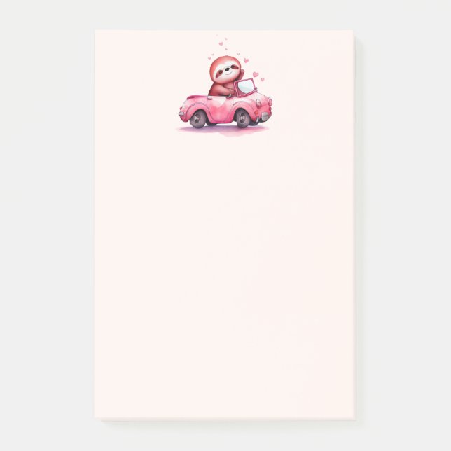 Notas Post-it® Cute Sloth Driving a Pink Convertible (Anverso)