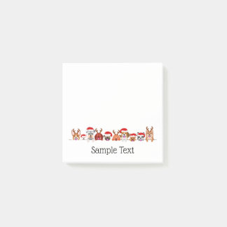 Notas Post-it® cute small dogs in Santa hats and antlers