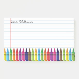 Notas Post-it® Cute Teacher Elemental School Crayons Nombre perso