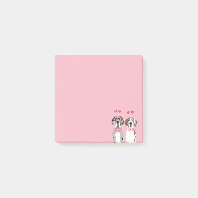 Notas Post-it® Cute Valentine Great Dane Dogs Rojo Rosa (Anverso)