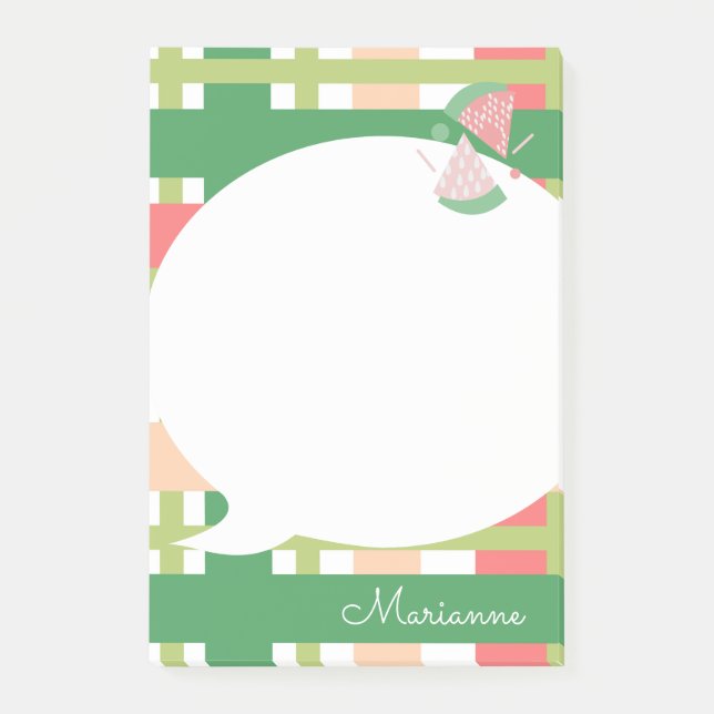 Notas Post-it® Cute Watermelon Plaid Bubble Post-it Notes (Anverso)