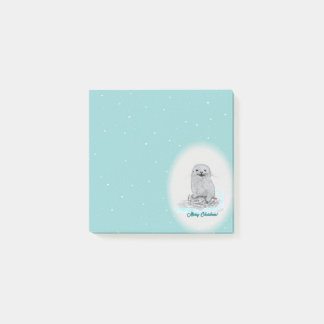 Notas Post-it® Cute White Baby Sea Otter , Merry Christmas