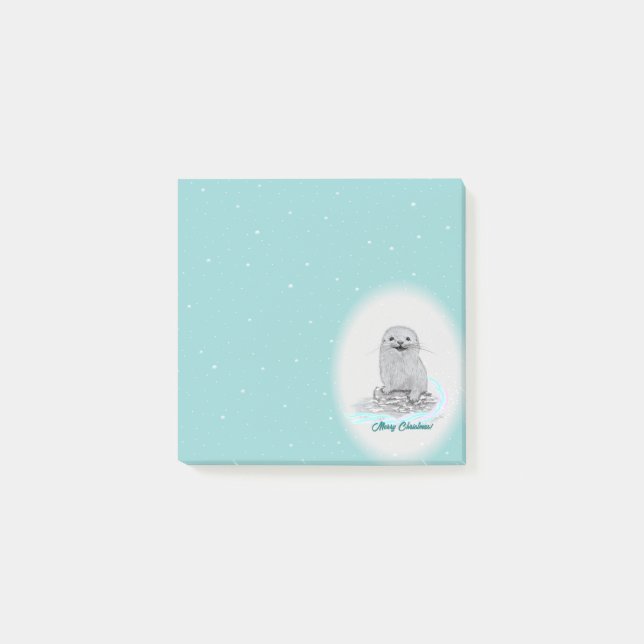 Notas Post-it® Cute White Baby Sea Otter , Merry Christmas (Anverso)