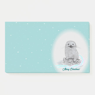 Notas Post-it® Cute White Baby Sea Otter , Merry Christmas