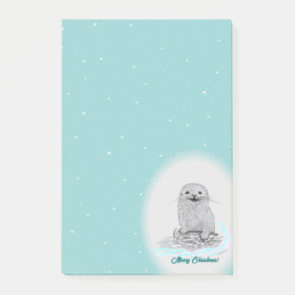 Notas Post-it® Cute White Baby Sea Otter , Merry Christmas