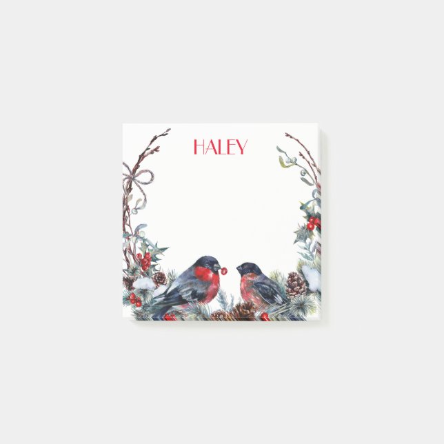 Notas Post-it® Cuto acuarela Bullfinches Wreath (Anverso)