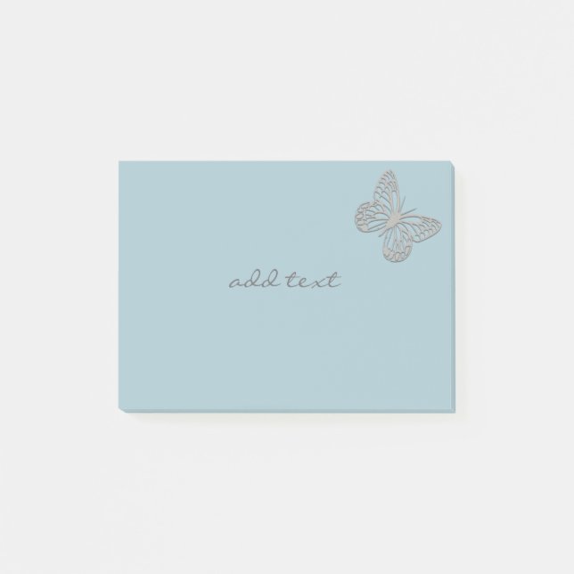 Notas Post-it® Cuto posteado con mariposa plateada (Anverso)