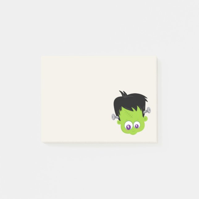 Notas Post-it® Cuto verde Frankenstein Monster cara Halloween (Anverso)