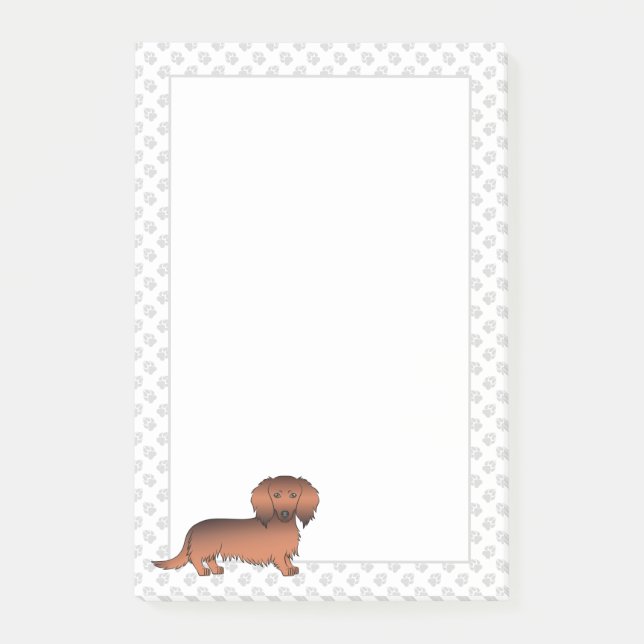 Notas Post-it® Dachshund Cartoon Perro & Huellas de Sable Rojo Pe (Anverso)