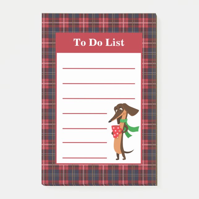 Notas Post-it® Dachshund de vacaciones a cuadros (Anverso)