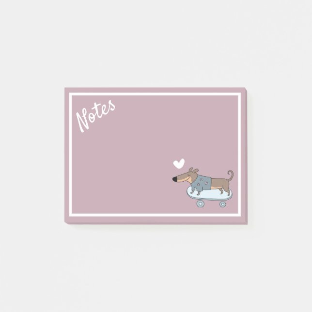 Notas Post-it® Dachshund en Skateboard Post-It Notes (Anverso)