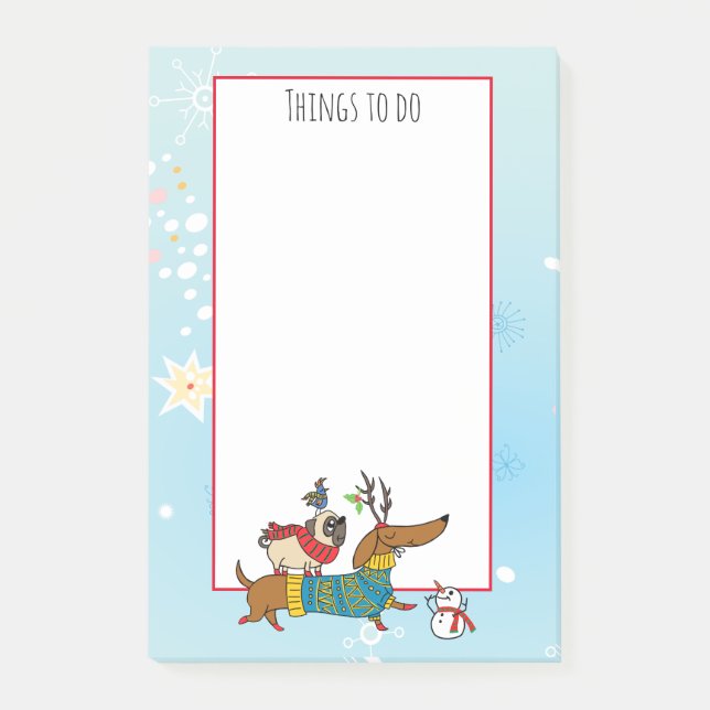 Notas Post-it® Dachshund, Pug & Bird Holiday Post-it Notes (Anverso)