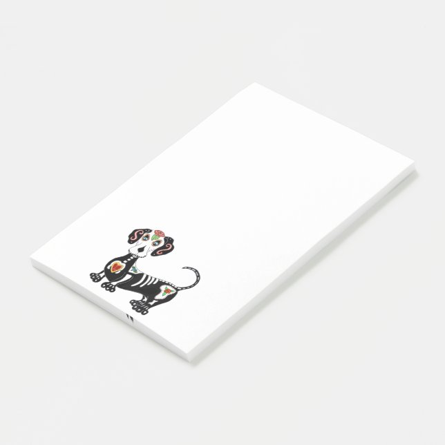 Notas Post-it® Dachshund Sugar Skull (En perspectiva)