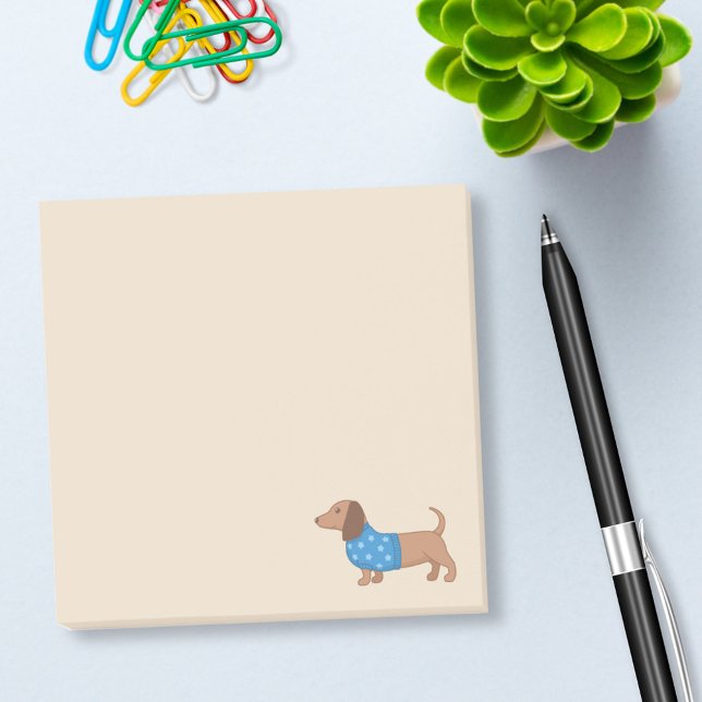 Notas Post-it® Dachshund Wiener Dog Blue Star Sweater en Beige (Subido por el creador)
