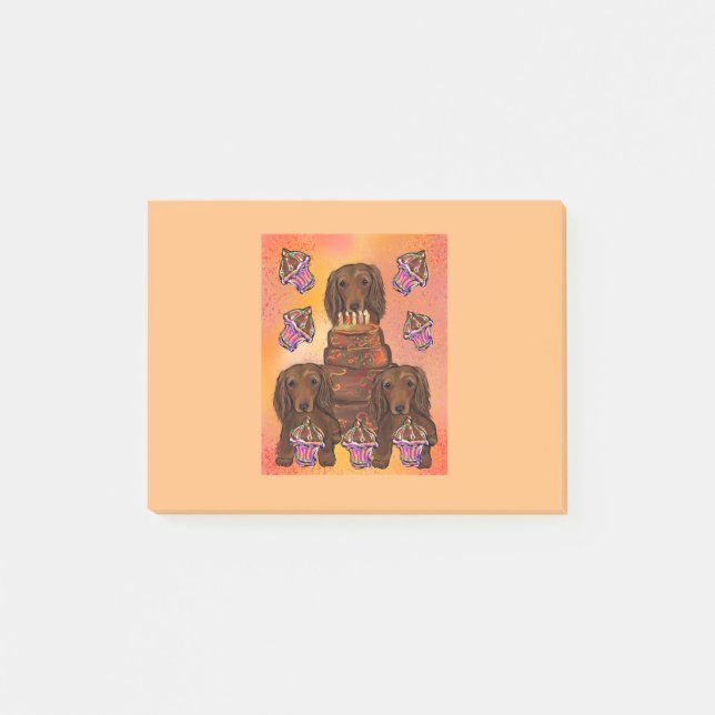 Notas Post-it® Dachshunds Rojos de Pelo Largo (Anverso)