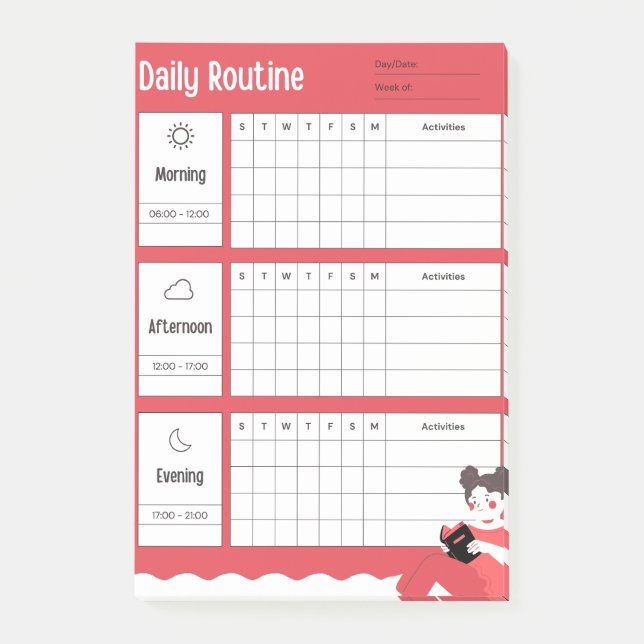 Notas Post-it® Daily Routine Chart Morning Afternoon Evening (Anverso)