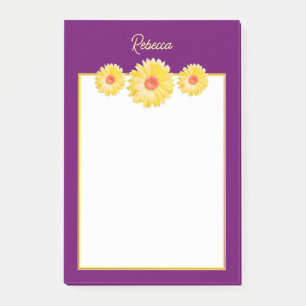Notas Post-it® Daisies de Gerbera amarilla sobre morado personali