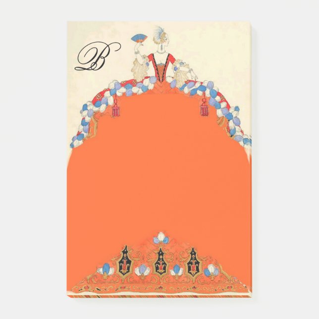 NOTAS POST-IT® DAMA EN VESTIDO NARANJA,ARTISTA DE LA FASHION COST (Anverso)