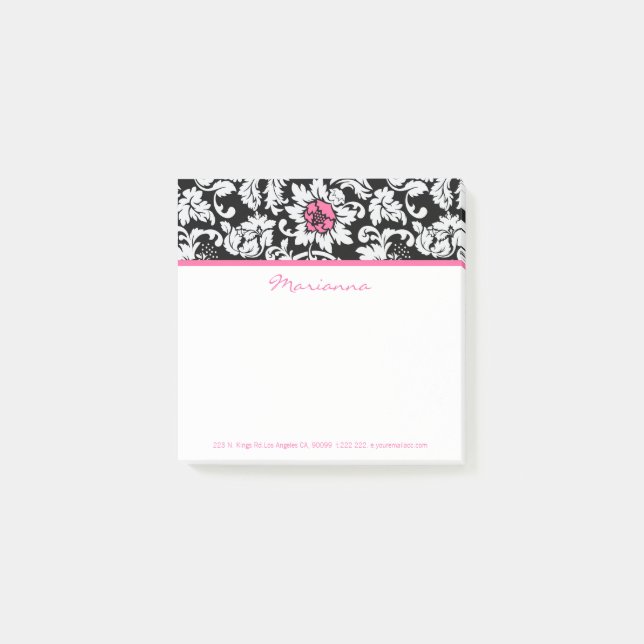Notas Post-it® Damasco Blanco Y Flor Rosa (Anverso)