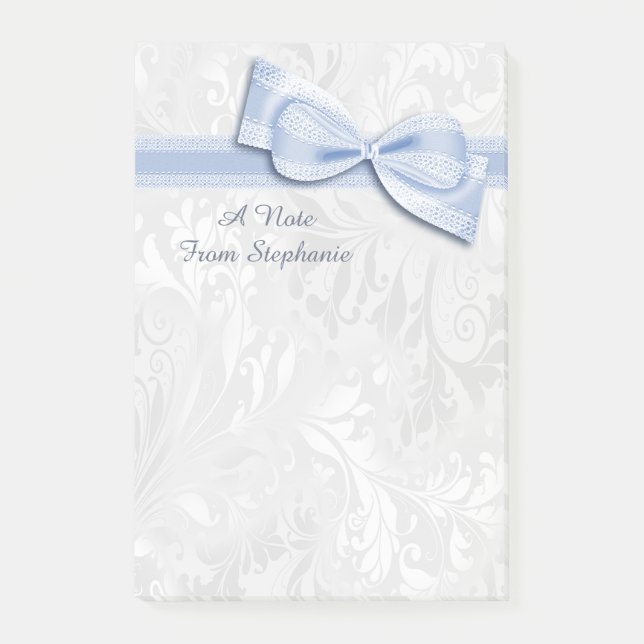 Notas Post-it® Damasco Blanco y Lazo Falso Azul (Anverso)