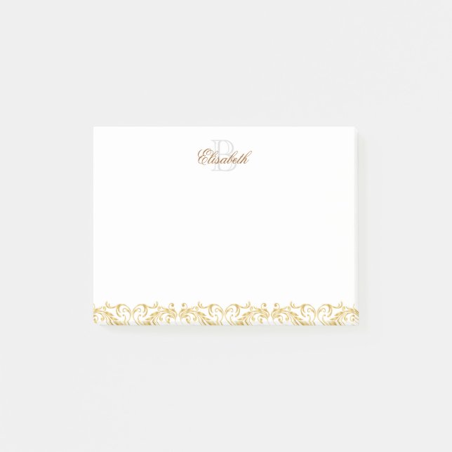 Notas Post-it® Damasco de oro del monograma (Anverso)