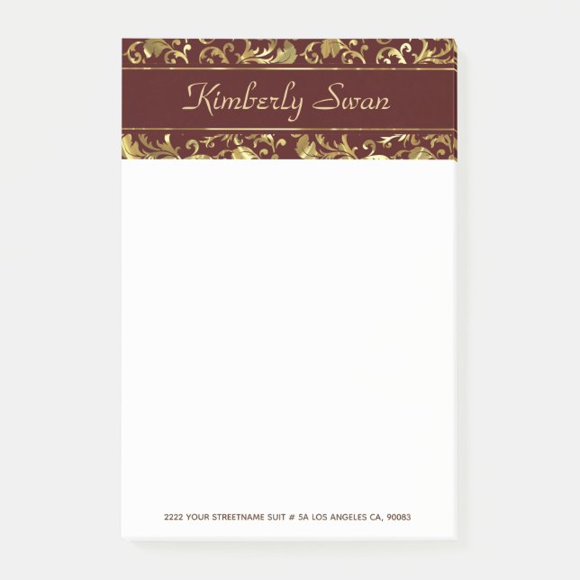 Notas Post-it® Damasco de oro metálico (Anverso)