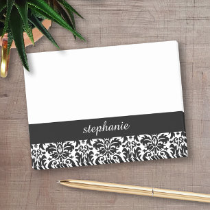 Notas Post-it® Damasco elegante en blanco y negro Añadir tu nomb