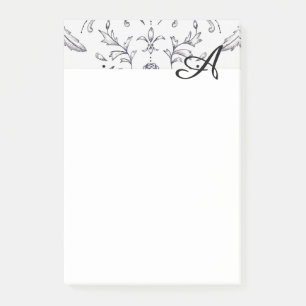 Notas Post-it® Damasco inicial elegante 4 x 6 de los cuadernos de