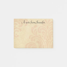 Notas Post-it® Damasco rosa y Beige sutil con nombre personalizad