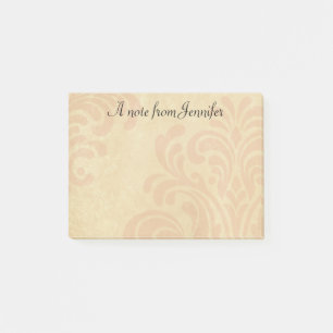 Notas Post-it® Damasco rosa y Beige sutil con nombre personalizad
