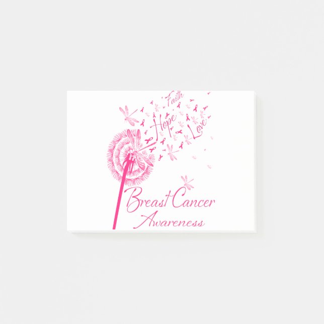 Notas Post-it® Dandelion Faith Hope Love Mama Cancer Awareness (Anverso)