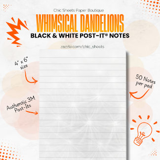 Notas Post-it® Dandeliones caprichosos en blanco y negro 3M