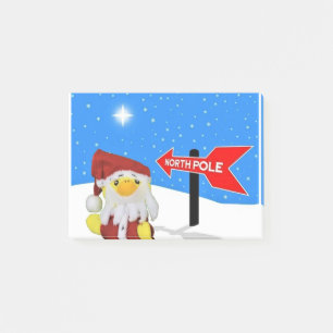 Notas Post-it® Danny Duck como Santa se dirige al Polo Norte.