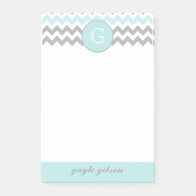 Notas Post-it® de Aqua Gray Chevron (Anverso)