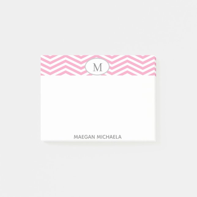 Notas Post-it de Chevron blanco y rosa PERSONALIZA (Anverso)
