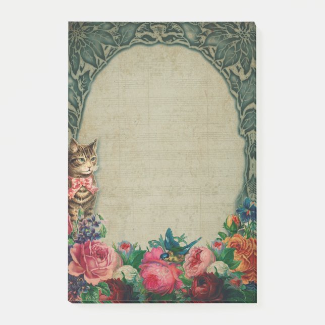 Notas post-it de gato y flores de Victoria (Anverso)