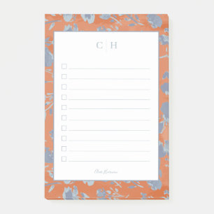 Notas Post-It® de impresión floral azul y Naranja,