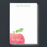 Notas Post-it® De la mesa del profesor Red Apple personalizado<br><div class="desc">Desde el escritorio de la aplicación personalizada Red Apple Watercolor Post nota. Divertido regalo personalizado de profesor. Silueta de color rojo manzana con el nombre del profesor personalizado en esquina. Personalizado con el nombre de tu profesor favorito. Texto personalizar para decir el director, bibliotecario u otra persona importante en la...</div>
