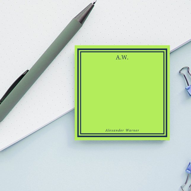 Notas Post-it de Navy & Neon Green Monogrammed (Subido por el creador)