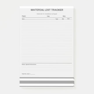 Notas Post-it® de seguimiento de lista de material