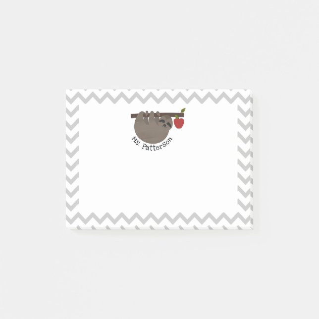 Notas Post-it® de Sloth Apple Tree Chevron Teacher (Anverso)