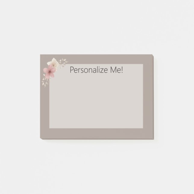 Notas post-it® de Taupe y Personalizado floral ros (Anverso)