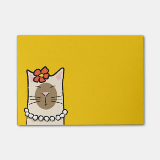 Notas Post-it® de un gato siamés con flores y perl