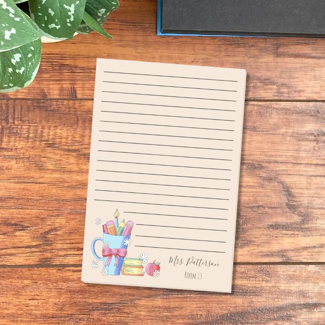 Notas Post-it de Watercolor Art Teacher Ruled (Watercolor art with white little flowers teacher ruled sticky notes .)