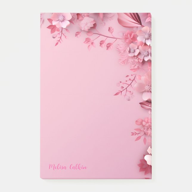 Notas Post-it® Decoración de flores rosas con fondo rosa (Anverso)