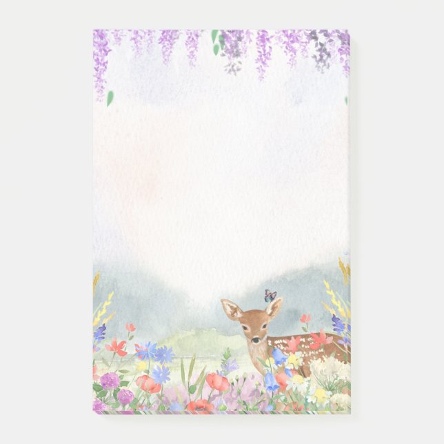 Notas Post-it® Deer, mariposa, langostas y flores de primavera (Anverso)