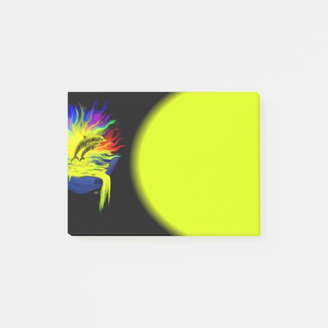 Notas Post-it® Delfines al sol con mano (Anverso)